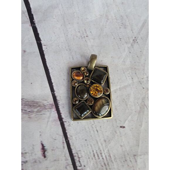 Park Lane Amber Stone Pendant Necklace Rectangle Jewelry Fall Colors - Picture 1 of 5